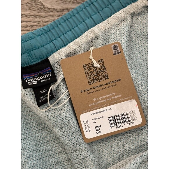 Patagonia Men’s Baggies Shorts 5” Brief Lined Teal Blue Size XXL Swim Trunks - Picture 5 of 8